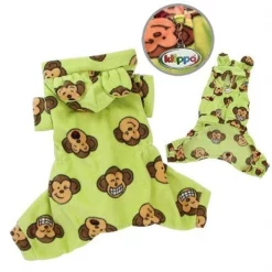 Klippo Pet KBD028LZ Adorable Silly Monkey Fleece Dog Pajamas & Bodysuit With Hood; Lime - Large