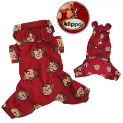 Klippo Pet KBD034LZ Adorable Silly Monkey Fleece Dog Pajamas & Bodysuit With Hood; Burgundy - Large