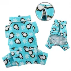 Petpath Penguins & Snowflake Flannel Pajamas With 2 Pockets; Turquoise - Medium