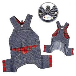 Klippo Pet KBD064MZ Adorable Stripy Denim Overall - Medium