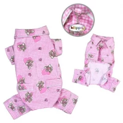 Klippo Pet KBD065XL Adorable Teddy Bear Love Flannel Pajamas; Pink - Extra Large