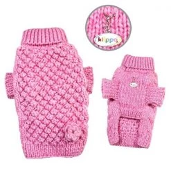 Klippo Pet KSW103SZ Pink Bobble Stitch Turtleneck Sweater - Hand Knitted - Small