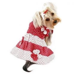 Klippo Pet KlippoPet KDR057LZ Polka Dots Sun Dress With Contrasting Flowers - Red & White; Large