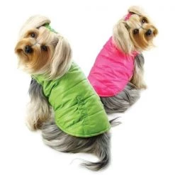 Klippo Pet KlippoPet KJK059SZ Reversible Parka Vest With Ruffle Trims - Lime & Pink; Small