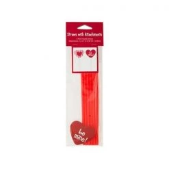 Bulk Buys PB497-24 Valentines Day Straws With Heart Attachments -Pack of 24