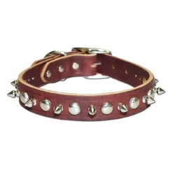 Leather Brothers Inc. 6080-PK18 Pink Signature Leather Spike and Stud Dog Collar -Size 18