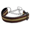 Mirage Pet Products 125-007M MDBR Preppy Stripes Nylon Ribbon Collars Martingale Brown-Khaki Medium
