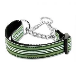 Mirage Pet Products 125-007M MDGR Preppy Stripes Nylon Ribbon Collars Martingale Green-White Medium