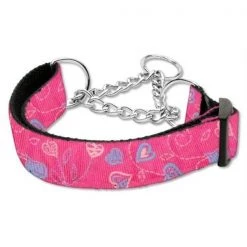 Mirage Pet Products 125-009M MDBPK Crazy Hearts Nylon Collars Martingale Bright Pink Medium