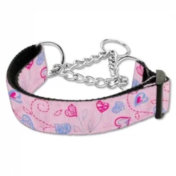 Mirage Pet Products 125-009M MDLPK Crazy Hearts Nylon Collars Martingale Light Pink Medium