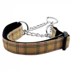 Mirage Pet Products 125-013M LGKH Plaid Nylon Collar Martingale Khaki Large