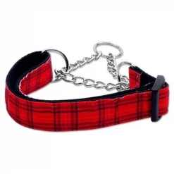 Mirage Pet Products 125-013M LGRD Plaid Nylon Collar Martingale Red Large