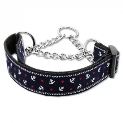 Mirage Pet Products 125-016M LGBL Anchors Nylon Ribbon Collar Martingale Blue Large