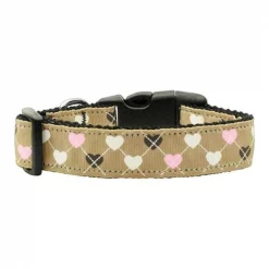 Mirage Pet Products 125-017 LGTN Argyle Hearts Nylon Ribbon Collar Tan Large