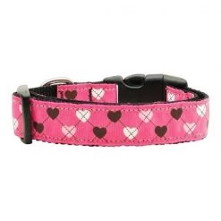Mirage Pet Products 125-017 MDBPK Argyle Hearts Nylon Ribbon Collar Bright Pink Medium