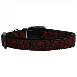 Unconditional Love Red and Black Swirly Nylon Ribbon Dog Collars Large