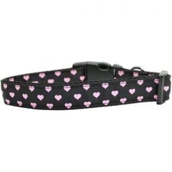 Unconditional Love Pink and Black Dotty Hearts Nylon Dog Collars Medium