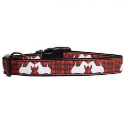 Unconditional Love Red Plaid Scottie Pups Nylon Dog Collar; Medium