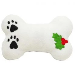 Unconditional Love Plush Christmas Dog Toy with Squeaker Holly Bone