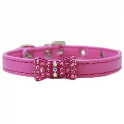 Unconditional Love Bow-dacious Crystal Dog Collar; Bright Pink - Size 16