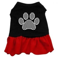 Mirage Pet Products57-59 XXXLBKRD Chevron Paw Screen Print Dress Black with Red - 3XL