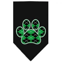 Mirage Pet Products 66-108 SMBK Argyle Paw Green Screen Print Bandana Black Small