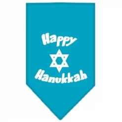 Mirage Pet Products 66-25-03 SMTQ Happy Hanukkah Screen Print Bandana Turquoise Small