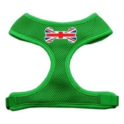 Mirage Pet Products 70-37 MDEG Bone Flag UK Screen Print Soft Mesh Harness Emerald Green Medium