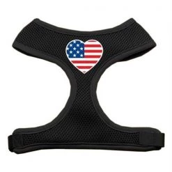 Mirage Pet Products 70-40 MDBK Heart Flag USA Screen Print Soft Mesh Harness Black Medium