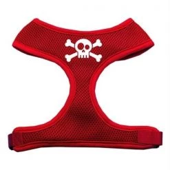 Mirage Pet Products 70-45 SMRD Skull Crossbones Screen Print Soft Mesh Harness Red Small