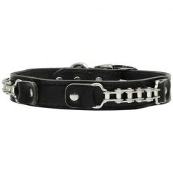 Mirage Pet Products 83-23 24BK Bike Chain Leather Collar Black 24