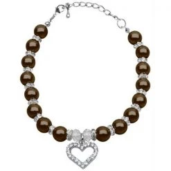 Mirage Pet Products 99-04 LGCH Heart and Pearl Necklace Chocolate Lg - 10-12
