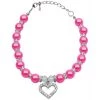 Mirage Pet Products 99-04 MDBPK Heart and Pearl Necklace Bright Pink Md - 8-10