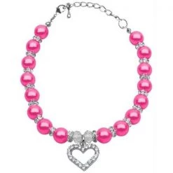 Mirage Pet Products 99-04 MDBPK Heart and Pearl Necklace Bright Pink Md - 8-10