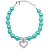 Mirage Pet Products 99-04 SMAQ Heart and Pearl Necklace Aqua Sm - 6-8