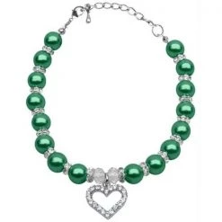 Unconditional Love Heart and Pearl Necklace Emerald Green Sm - 6-8