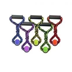 Multipet 784369295146 14 in. Nuts for Knots Rope Tug with Tennis Ball Toys Assorted Pack of 3