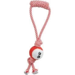 Pet Life DT2RD Pull Away Rope And Tennis Ball - Red; One Size