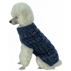 Petpurifiers Classic True Blue Heavy Cable Knitted Ribbed Fashion Dog Sweater; Extra Small