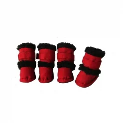 Pet Life F4RDMD Red Shearling Duggz shoes - set of 4 - MD