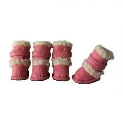 Pet Life F4PKSM Pink Shearling Duggz shoes - set of 4 - SM