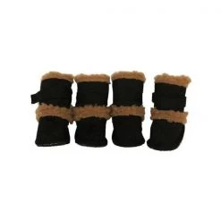 Pet Life F4BKMD Black Shearling Duggz shoes - set of 4 - MD