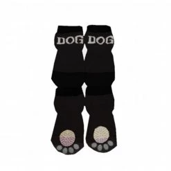 Pet Life F22BKXSSM Black and White Dog Socks with Rubberized Soles - SM