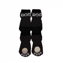 Pet Life F22BKMDLG Black and White Dog Socks with Rubberized Soles - LG