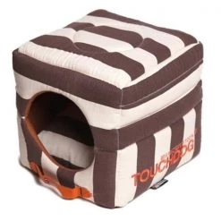 Pet Life PB36BRLG Touchdog Polo-Striped Convertible and Reversible Squared Dog House Bed; Brown