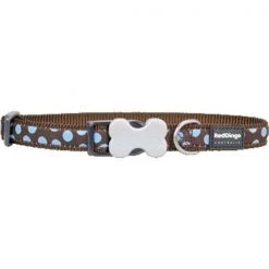 Red Dingo DC-S2-BR-SM Dog Collar Design Blue Dots on Brown; Small