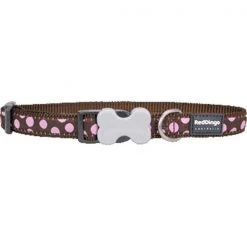 Red Dingo DC-S1-BR-ME Dog Collar Design Pink Dots on Brown; Medium