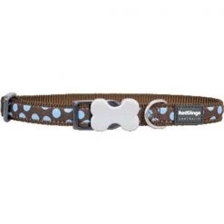 Red Dingo DC-S2-BR-ME Dog Collar Design Blue Dots on Brown; Medium