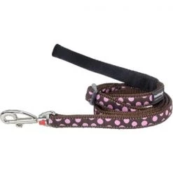 Red Dingo L6-S1-BR-SM Dog Lead Design Pink Dots on Brown; Small