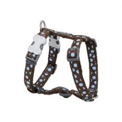 Red Dingo DH-S2-BR-SM Dog Harness Design Blue Dots on Brown; Small